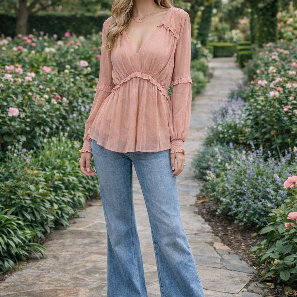 Blush Pink Boho Peplum Top | Fairycore Cottagecore Blouse